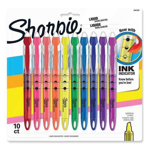 Sharpie Liquid Pen Style Highlighters, Assorted Ink Colors, Chisel Tip, Assorted Barrel Colors, PK10 PK 24415PP